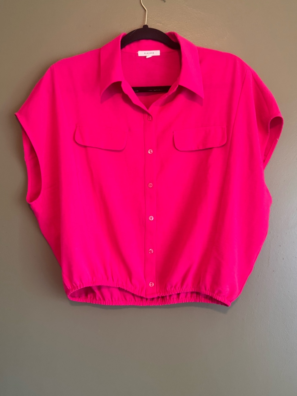 Pleione Hot Pink Button-Front Dolman Sleeve Blouse